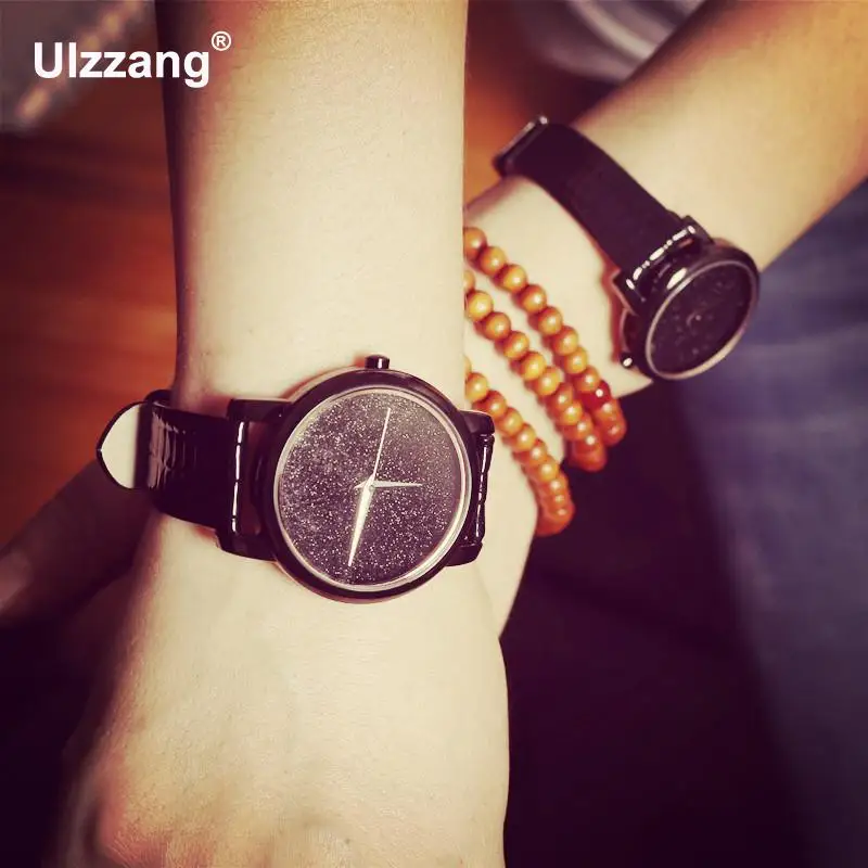 Роскошные блестящие черные кварцевые часы из нержавеющей стали наручные для