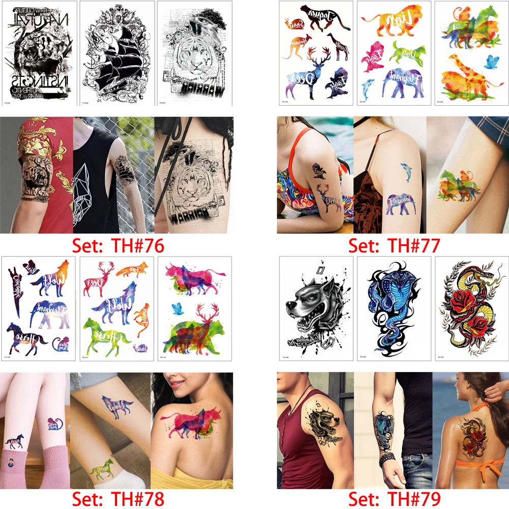 Glaryyears 3 шт./компл. акварельные животные временные тату-Стикеры для тела волк тигр