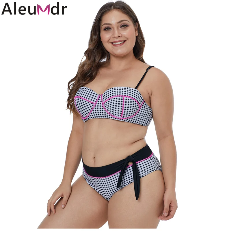 Aleumdr 2019 пуш ап купальники больших размеров из двух частей контрастная окантовка