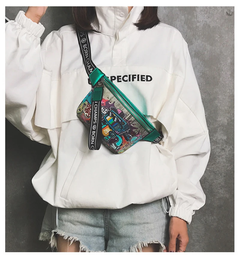 Fanny Pack Women Waist Bag Leather Crossbody Belt Shoulder Bags Waist Packs Girls Waterproof Street Sport Cartoon Chest Bag N88