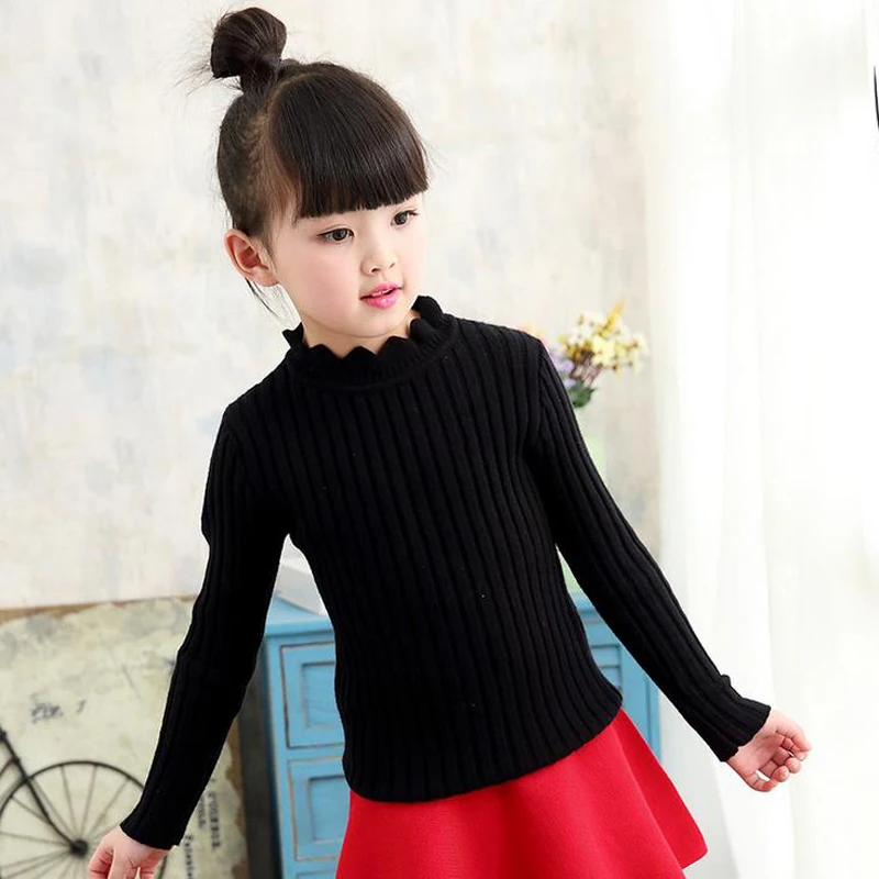 Вязаный свитер для маленьких девочек теплый пуловер с высоким воротником и