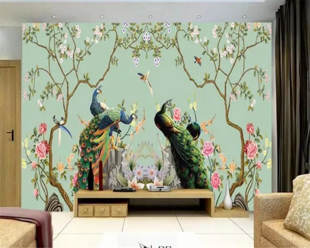 beibehang Custom wallpaper 3d mural flower bird peacock figure living room bedroom background papel de parede murals | Обустройство