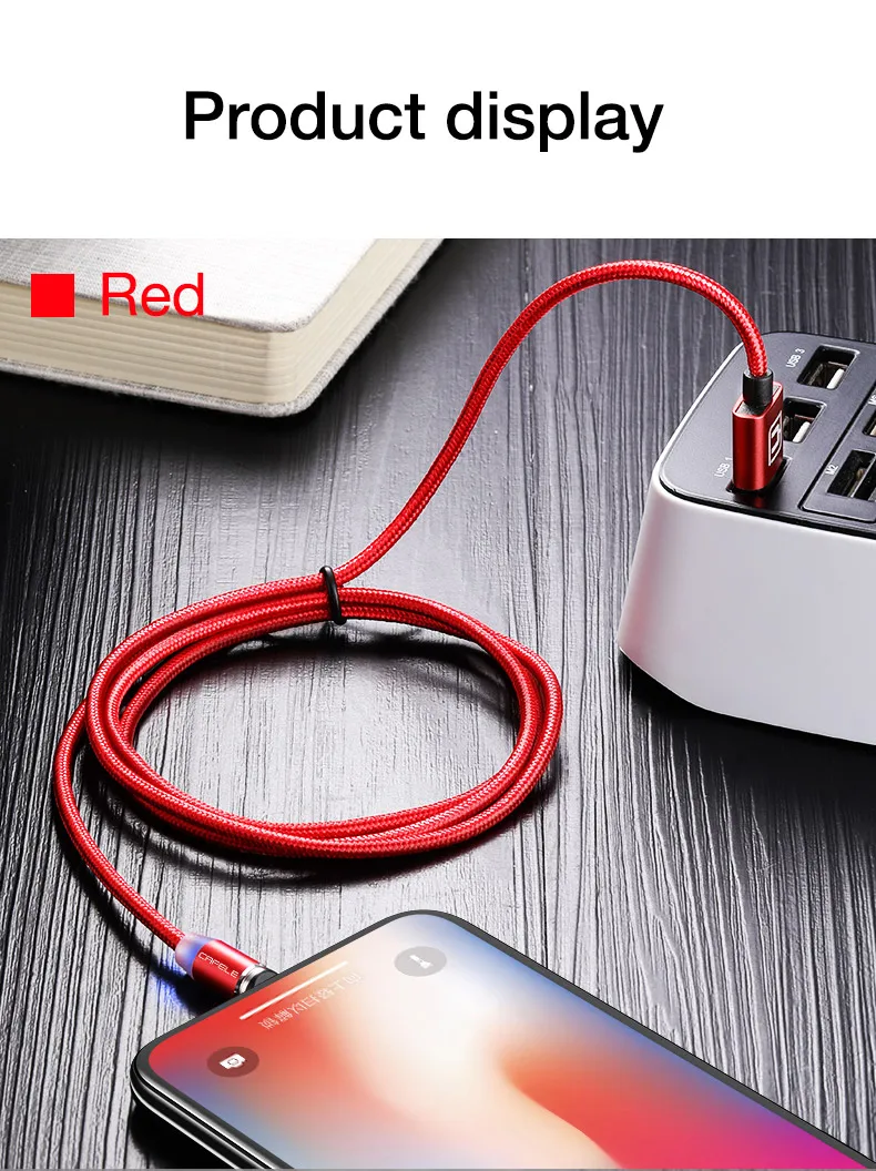 Cafele светодиодный магнитный USB кабель для iPhone, Micro USB кабель, USB C Магнитный зарядный нейлоновый кабель для телефонов samsung Xiaomi huawei