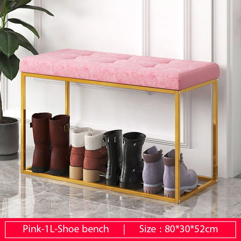 80cm-1L-pink Входная скамейка для обуви стальная рама с бархатной подушкой для гостиной обувной шкаф модная обувная стойка обеденный стол стул мебель - Цвет: 80cm-1L-pink