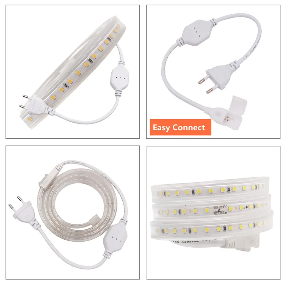 AC220V SMD 2835 Светодиодная лента 120 светодиодов/м IP67 водонепроницаемая светодиодная +