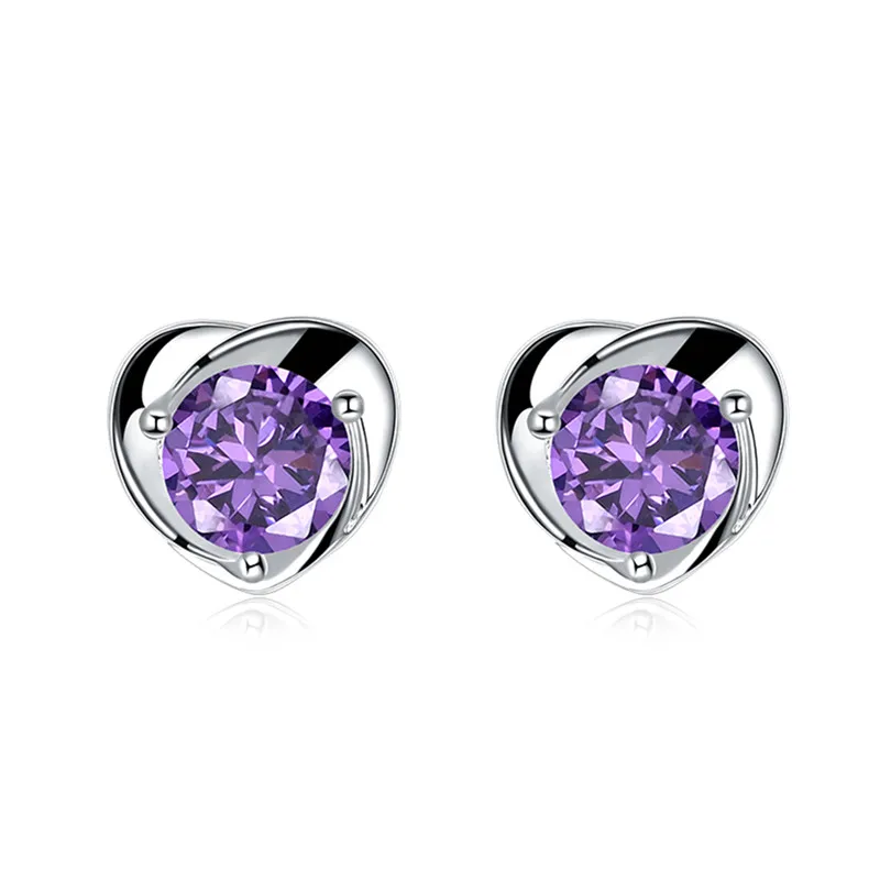 Сердце Форма австрийской красный фиолетовый белый кристалл любовника Серьги