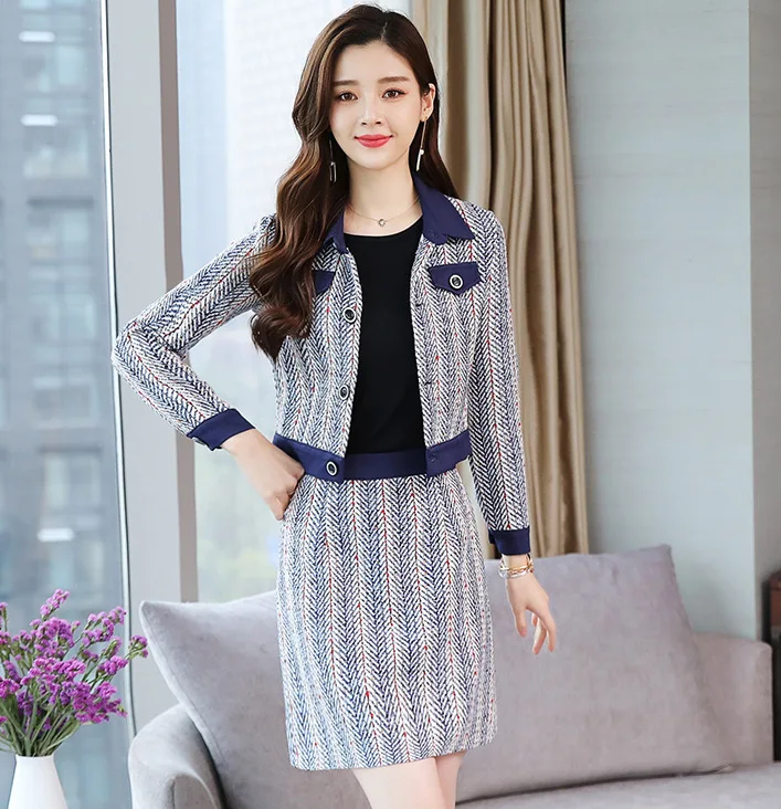 Женские комплекты из двух предметов с отложным воротником и пуговицами юбки