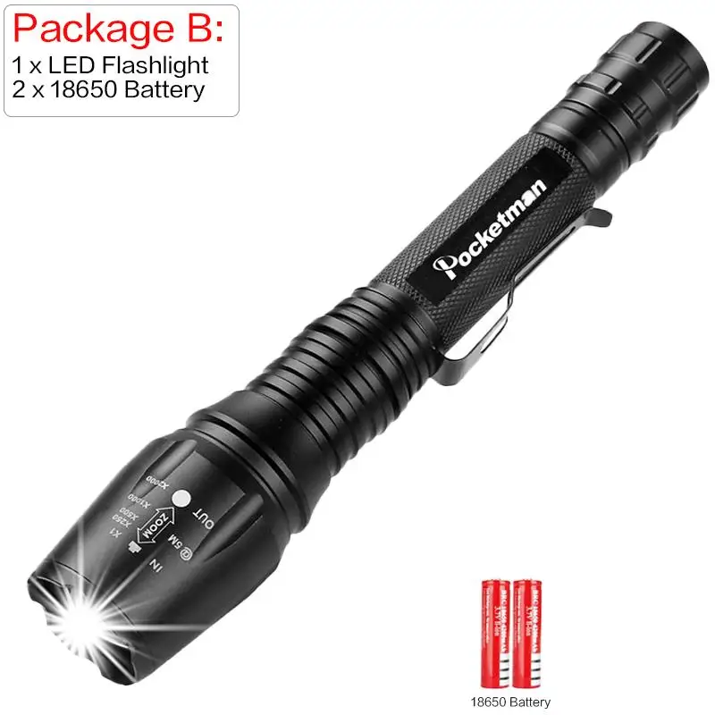 Package B Pocketman 5000лм светодиодный фонарик ультра яркий Перезаряжаемый фонарь linterna светодиодный фонарик Регулируемый для кемпинга походов аварийных ситуаций - Испускаемый цвет: Package B