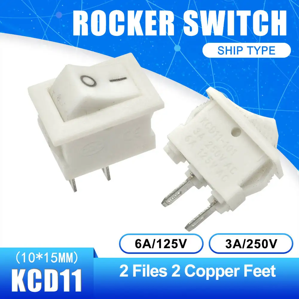 On-Off 2 Pin 5 шт. KCD11 2pin 3Pin ВКЛ-ВЫКЛ 3A 250 в 10*15 мм маленький перекидной Клавишный Выключатель 10x15 защелкивающийся выключатель питания белый красный и черный вкл.-ВЫКЛ - Цвет: On-Off 2 Pin