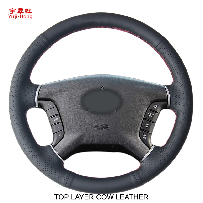 

Верхний слой из натуральной коровьей кожи чехлы на руль автомобиля чехол для Mitsubishi Pajero прошитый вручную Чехол черный