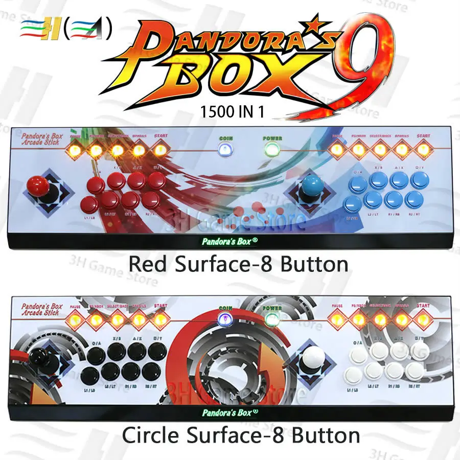 Pandora Box 9 1500 В 1 8 кнопочная Консоль 2 игрока Pandora's box 5 plus аркадные игры контроллер HDMI VGA выход HD 720p ТВ