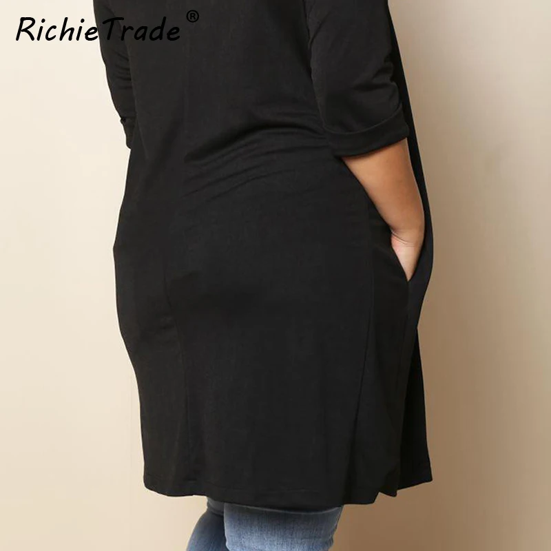 RICHIETRADE однотонная Черная Женская куртка пальто с длинным рукавом повседневный