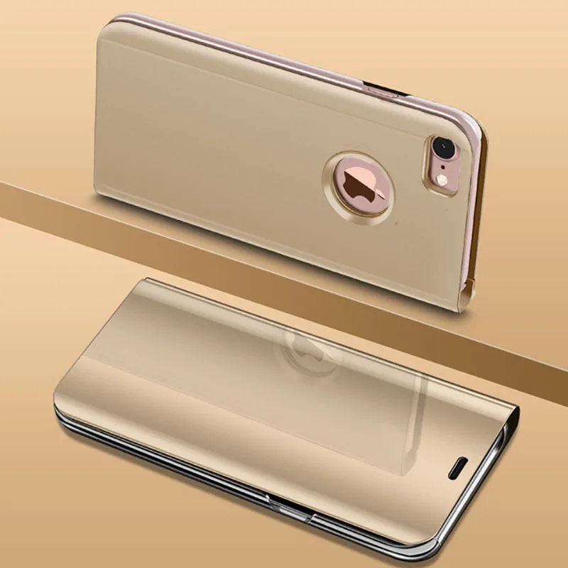 Зеркальный флип-чехол для телефона Apple iPhone 11 Pro Max 7 8 6 6S Plus 10 стационарные чехлы для iPhone XR XS MAX X защитная крышка - Цвет: Gold