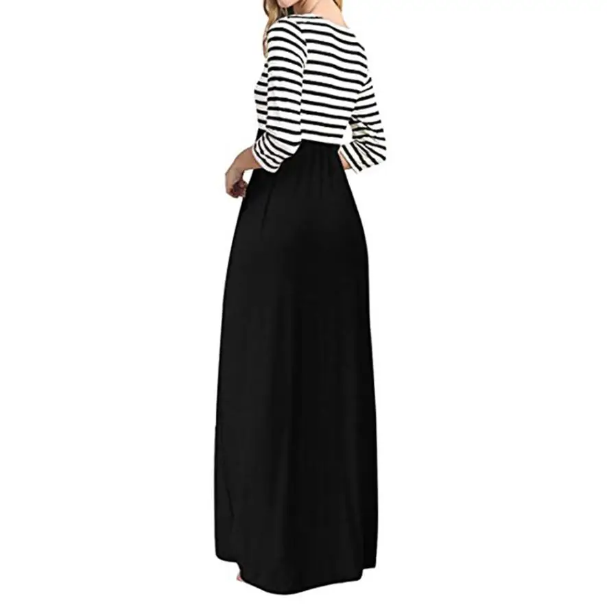 Женское длинное платье в полоску с длинным рукавом и высокой талией Boho