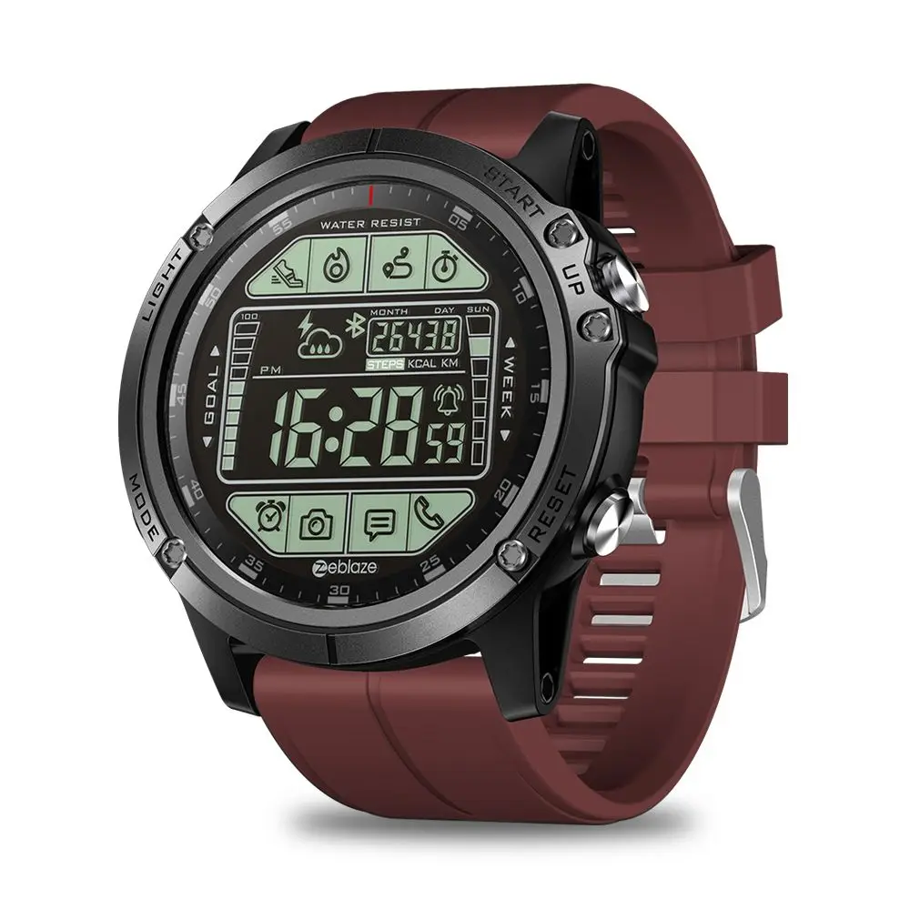 Красный Zeblaze VIBE 3S уличные умные часы в режиме реального времени, погодные шаги, отслеживание расстояния калорий, водонепроницаемость, установка цели, будильник - Цвет: Красный