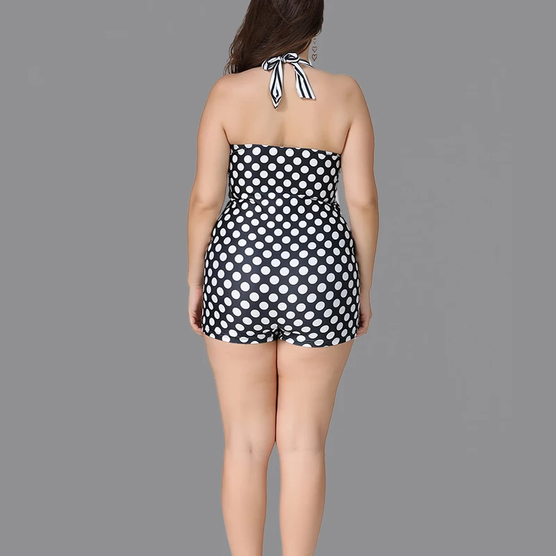 Женский купальник большого размера Цельный с принтом в горошек и высокой талией