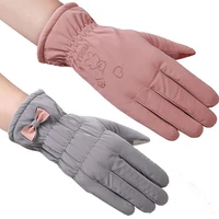 new female winter outdoor sports warm windproof cartoon bear touch screen gloves fashion women bow tie plush gloves mittens 17b