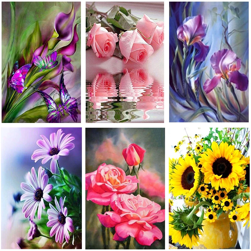 5D kinds of Flowers picture wall decor FULL DIY Diamond painting cross stitch mosaic Handmade Embroidery canvas sticker | Дом и сад