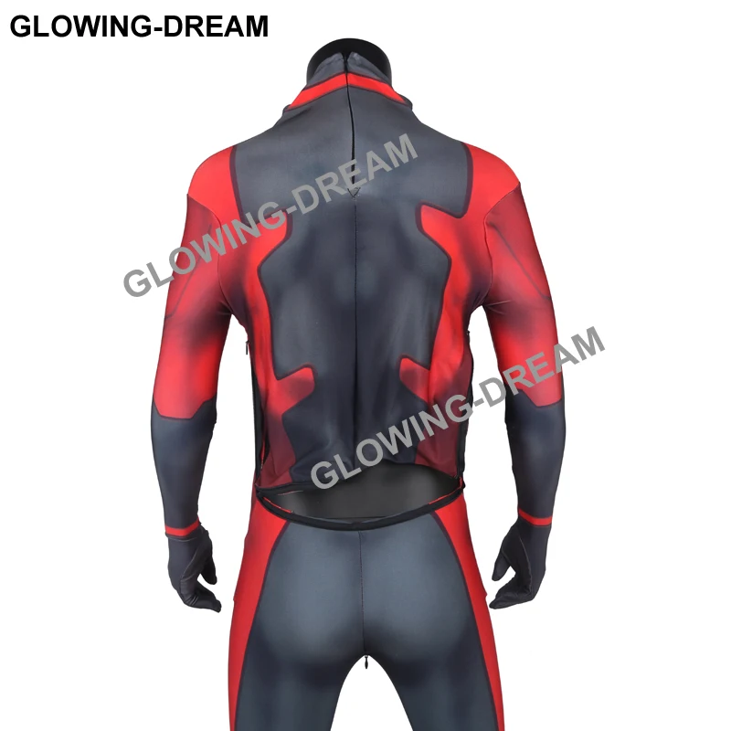 

High Quality Red Eyes Deadpool Cosplay Costume With U-zipper 3D Muscle Shade Deadpool Fullbody Zentai Suit New Deadpool Costume