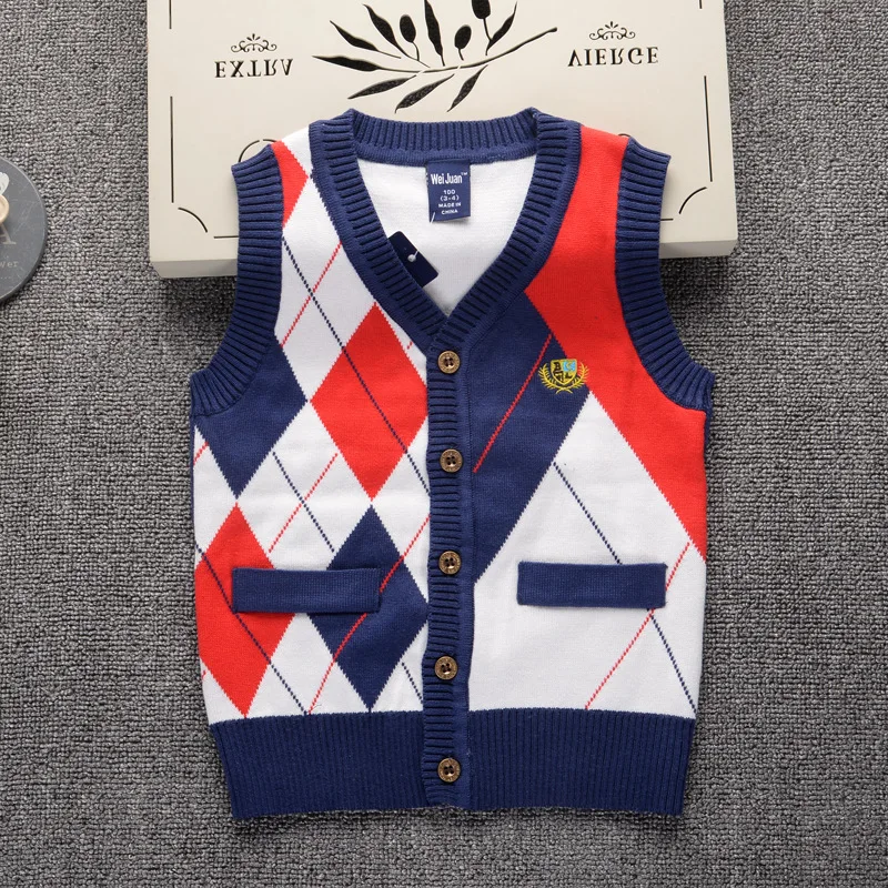 Свитер без рукавов с V-образным вырезом для мальчиков жилет хлопковая зимняя