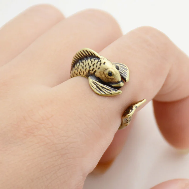 Винтажное кольцо Rerto в стиле панк для мужчин хиппи регулируемые кольца виде рыб и