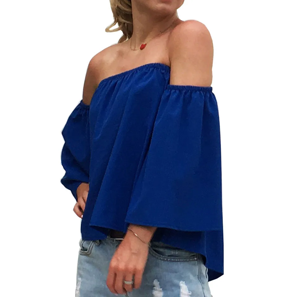 Женская шифоновая блузка Meitawilltion однотонная Свободная с открытыми плечами и