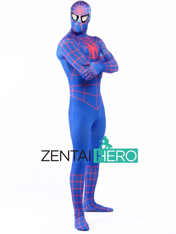 Бесплатная доставка DHL Новый синий и красный полоски костюм Человека паука из