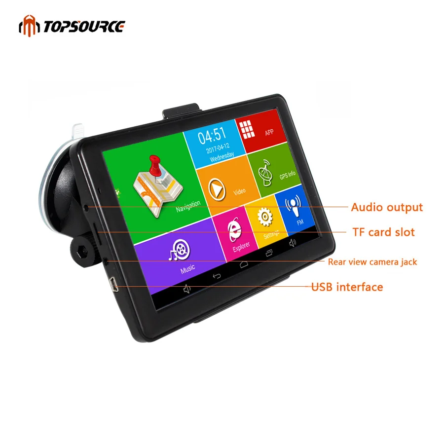 Автомобильный GPS навигатор TOPSOURCE 7 дюймов Android емкостный экран 8 ГБ 800 МГц