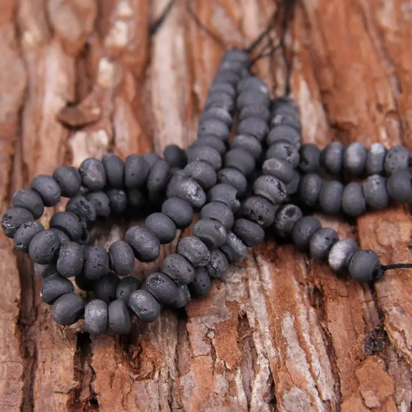 8inches strand Rough Gun Black Drusy Achate Abacus Shape Beads Mystic Titanium Natural Druzy Geode Rondelle Loose Pendants | Украшения и