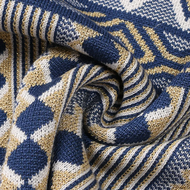 

Great quality stretch Geometric pattern retro knit suits female long sleeve sweater + A word pettiskirt two pieces sets wq2169