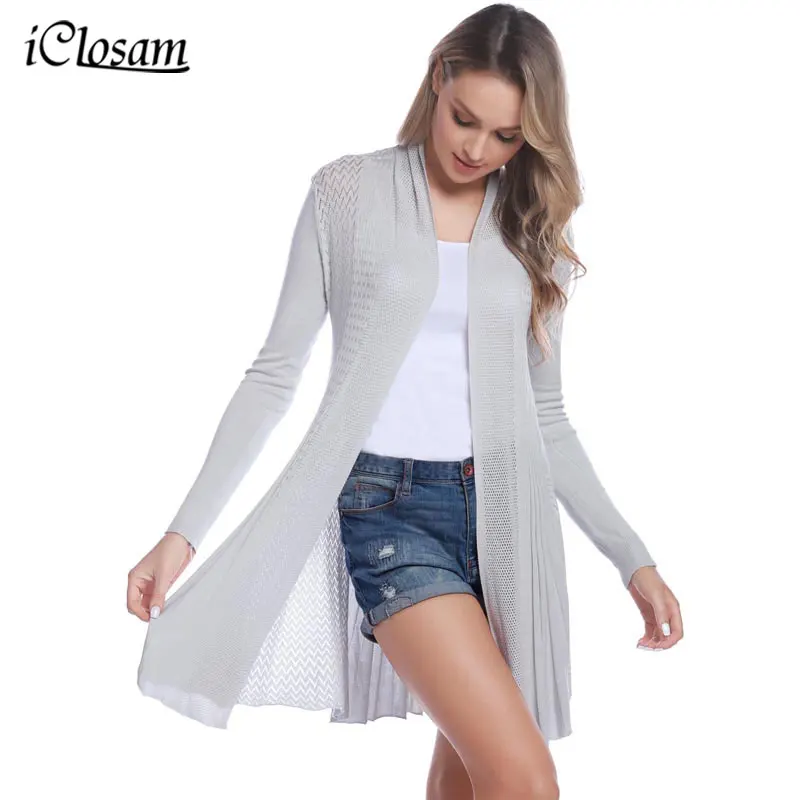 IClosam, Женский Повседневный Кардиган, вязаный, Открытый спереди, длинный рукав, средней длины, теплый кардиган, свитер, воздухопроницаемая одежда для помещений