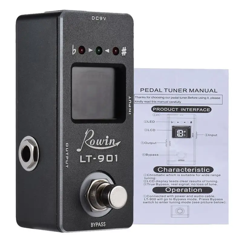Rowin Lt-901 гитарный тюнер педаль эффектов мини хроматический True Bypass ЖК-дисплей Цифровая педаль аксессуары для гитары
