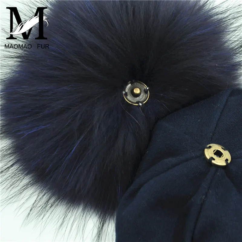 Хлопковая шапка для мальчиков и девочек с помпонами из натурального меха Детская