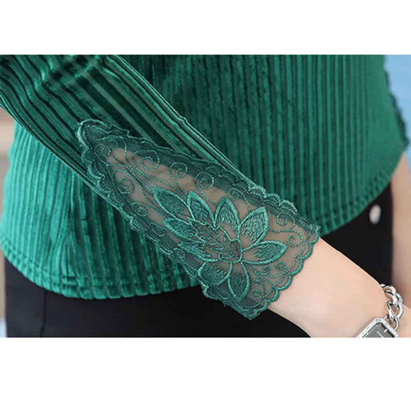 Осенне зимняя женская футболка новинка 2018 модная кружевная простроченная