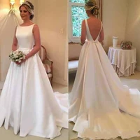 2021 elegant white satin wedding dresses sleeveless backless custom made bridal dresses with bow high quality wedding gowns