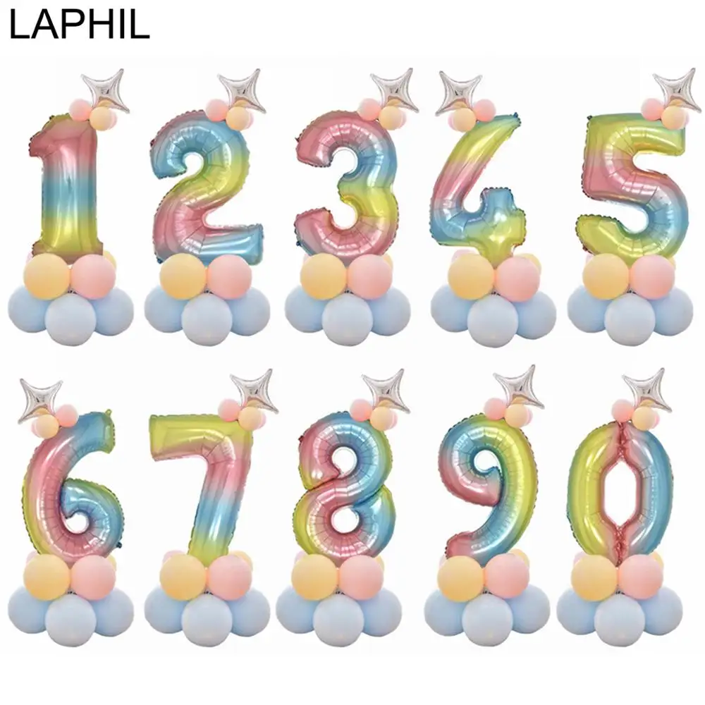 LAPHIL радужные шары-цифры на день рождения, фольгированные шары для мальчиков и девочек, 1 день рождения, украшения для вечеринки, Детские принадлежности для душа