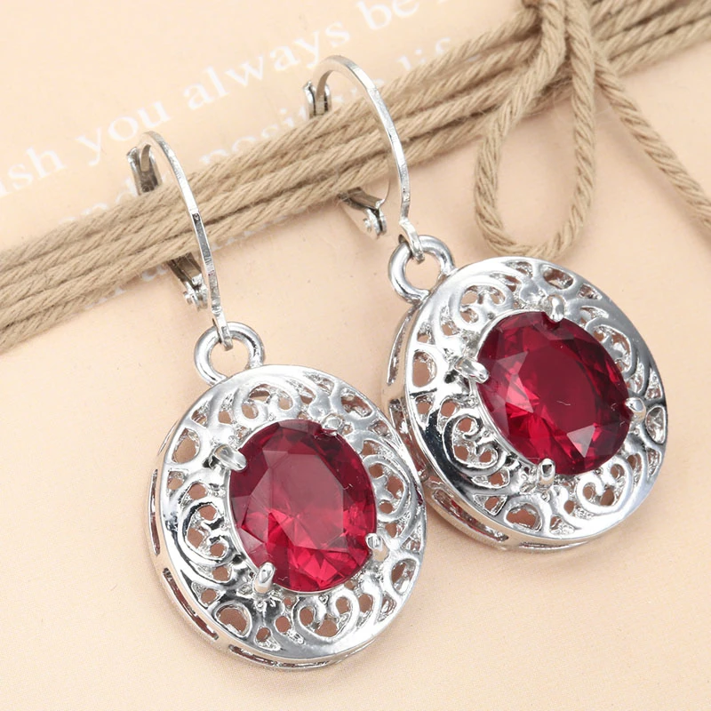 

New Fashion Hollow Design Circle Drop Earrings Jewelry Classic Red CZ Stone Dangle Earrings for Women Gift Accessories L4E425