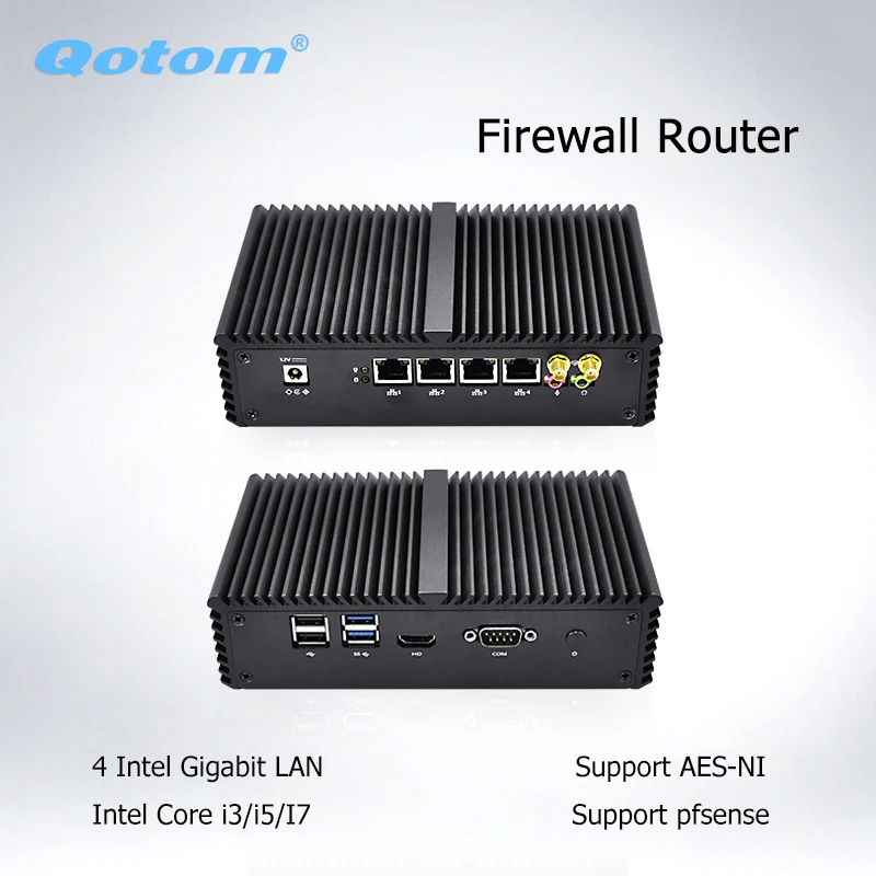 Qotom мини ПК Core i5 i7 4 lan безвентиляторный микро компьютер Linux двухъядерный телефон