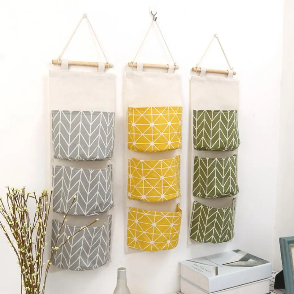 3 кармана хлопок белье настенные сумки для хранения карман на дверь спальня