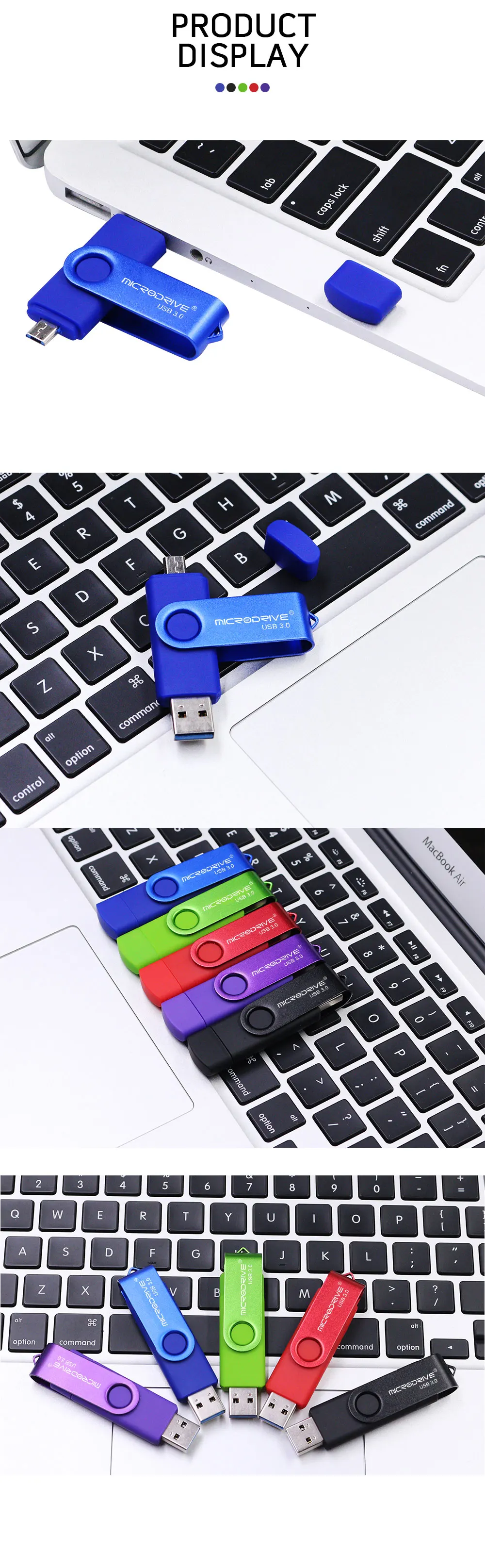 Цветной металлический Whirl USB флеш-накопитель Otg USB 3,0 32g 16g реальная емкость 128g 64g Флешка для мобильного телефона/ноутбука