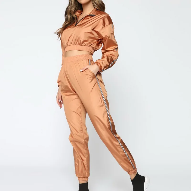 Sfit Женский комплект из 2 предметов, укороченная куртка и спортивные костюмы для бега, повседневный свитшот и спортивные штаны для бега, спортивный костюм на молнии, комплекты