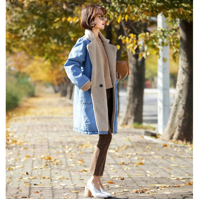 Женское джинсовое пальто зимняя куртка женское бархатное утепленное женская