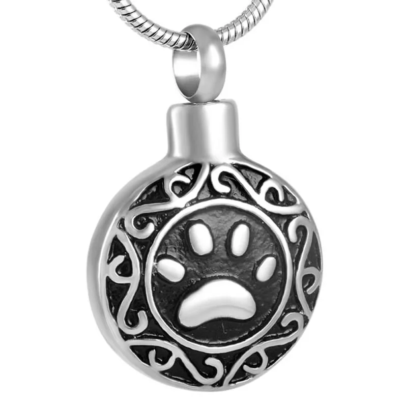 

KLH8584 Wholesale Pet/Dog Paw Round Urn Keepsake Cremation Ashes Necklace-Passing Paws Memorial Jewelry