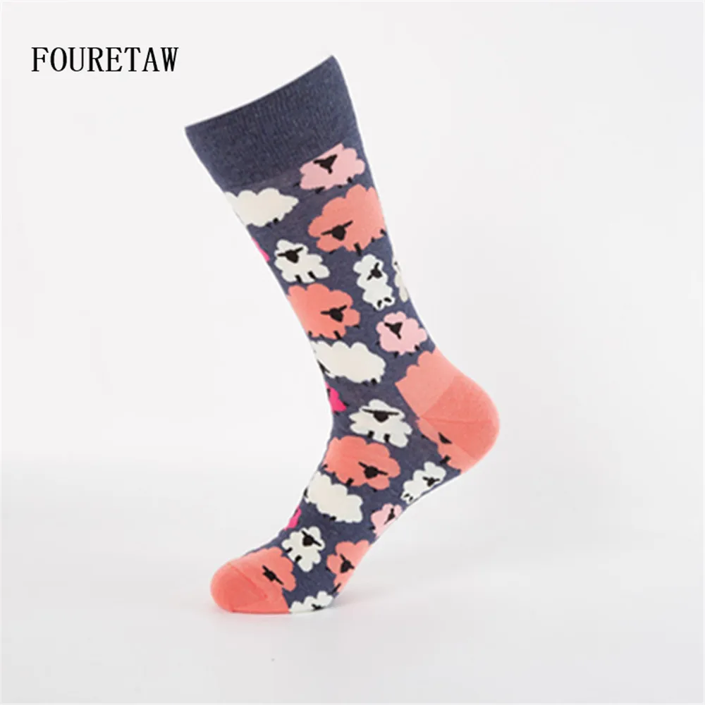 FOURETAW 1 пара уличная мода Фламинго кролик овца дизайн зима осень личность Lover унисекс Мужские хлопковые длинные носки - Цвет: C