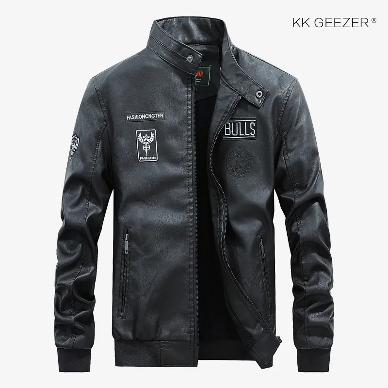 Motorcycle Leather Jacket Men Autumn Casual Warm Fleece High Quality Black Business Stand Collar Bomber Camp Classic Coat | Мужская