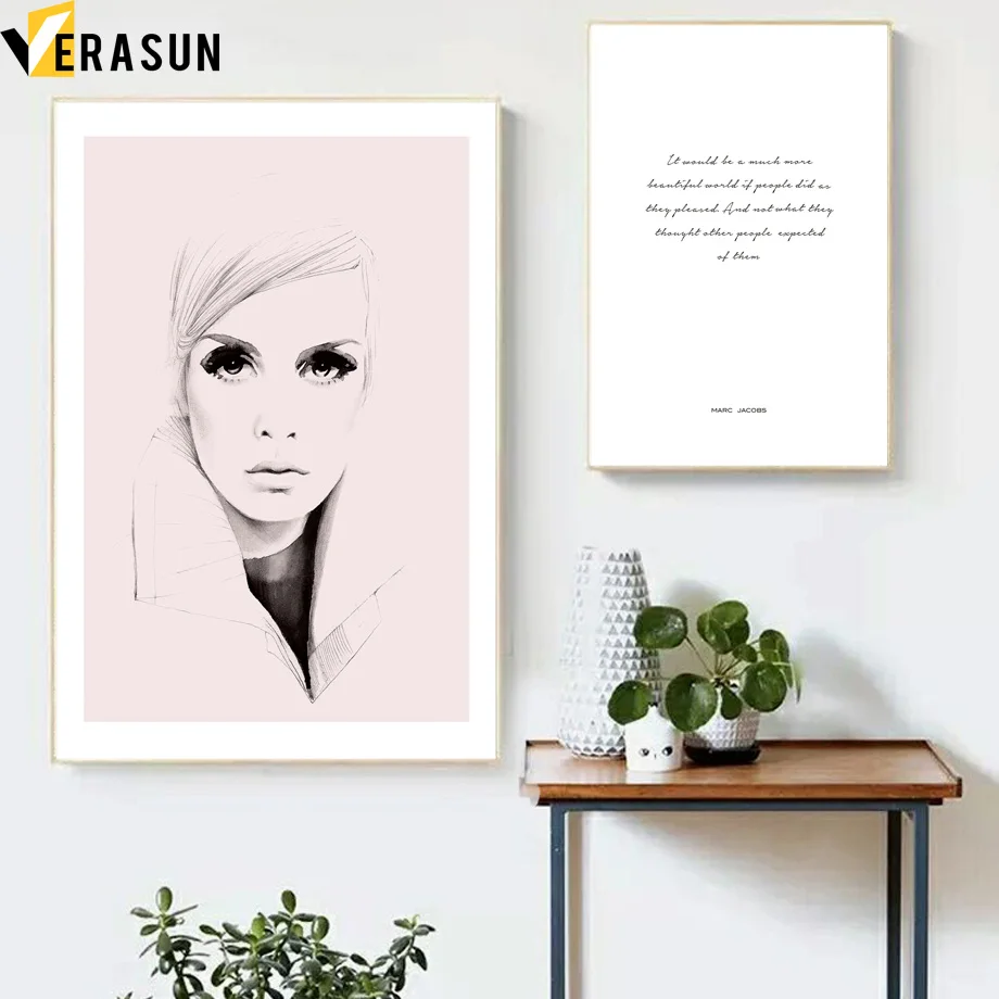 

Black White Portrait of a Beautiful Women Wall Art Canvas Painting Nordic Posters And Prints Wall Pictures For Living Room Decor