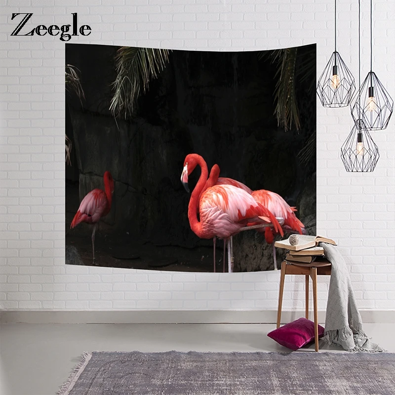 Zeegle настенный гобелен с рисунком фламинго 3D животными для гостиной двери