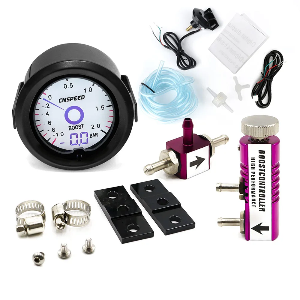 purple Controller 2 дюйма/52 мм турбо Boost Gauge жидкий кристалл 7 цветов виртуальный дисплей со стрелкой турбо Настольный бар с регулируемым контроллером комплект - Цвет: purple Controller