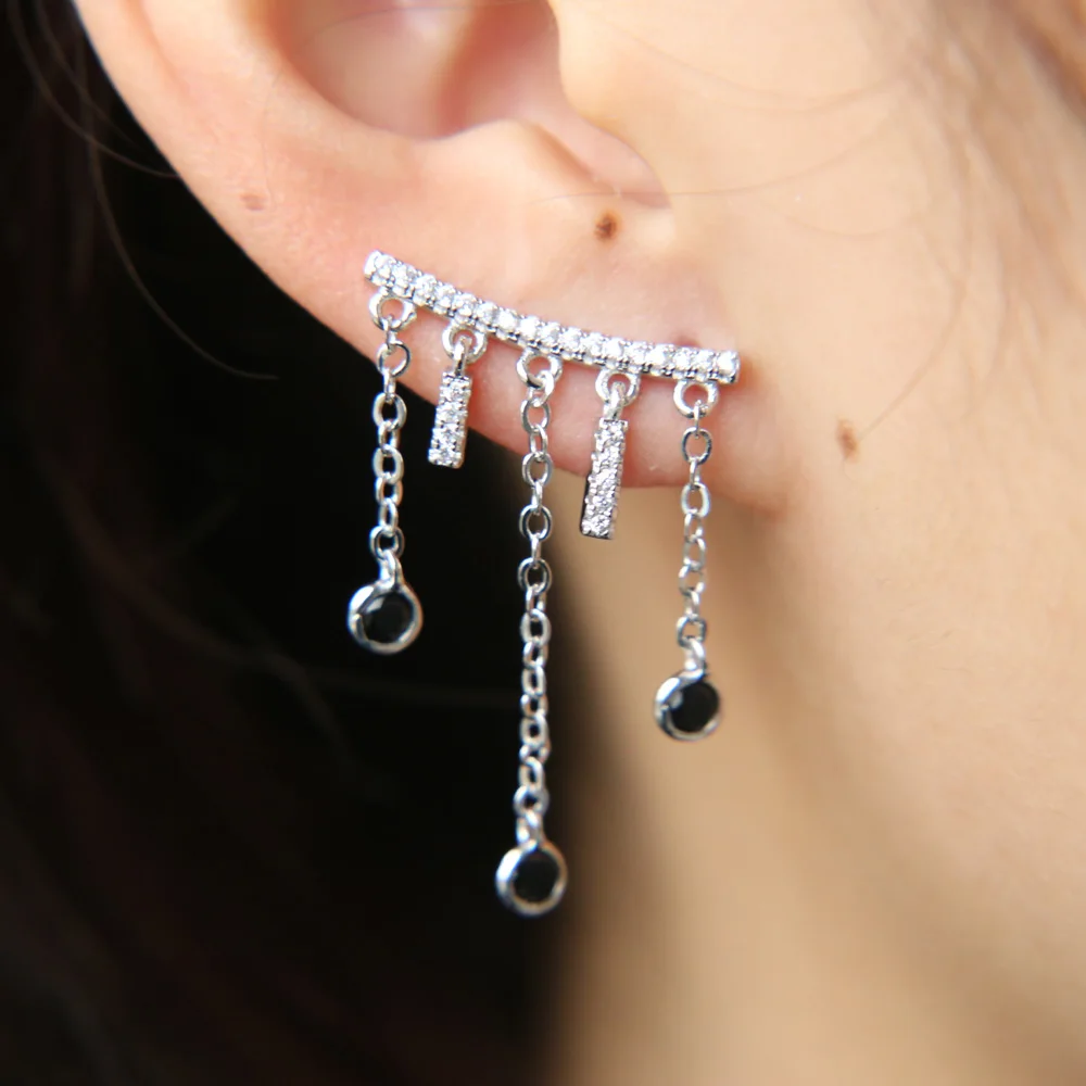 Женские серьги золотого цвета модные элегантные с кисточками черные кубические