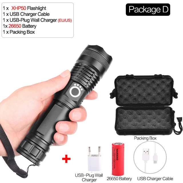 Супер яркая лампа xhp70.2 самый мощный фонарик usb Zoom СВЕТОДИОДНЫЙ Фонарь xhp70 xhp50 18650 или 26650 батарея лучший кемпинг, Велоспорт - Испускаемый цвет: Package D